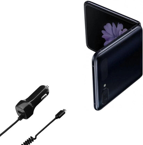 BoxWave Car Charger Compatible with Samsung Galaxy Z Flip - Car Charger Plus, Car Charger Extra USB Port with Integrated Cable for Samsung Galaxy ...