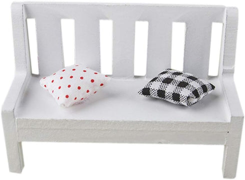 SEWACC Mini Dollhouse Garden Bench Miniature Doll Bench Couch Sofa with Cushions Micro Landscape Ornament Wooden Dollhouse Furniture for DIY Craft...