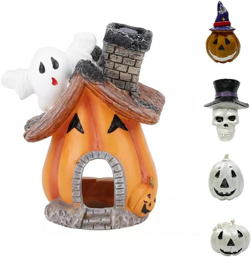 Cartoon Pumpkin House Set, 5 in 1 Resin Aquarium Decoration Simulated Ornament Hiding for Fish Shrimp...