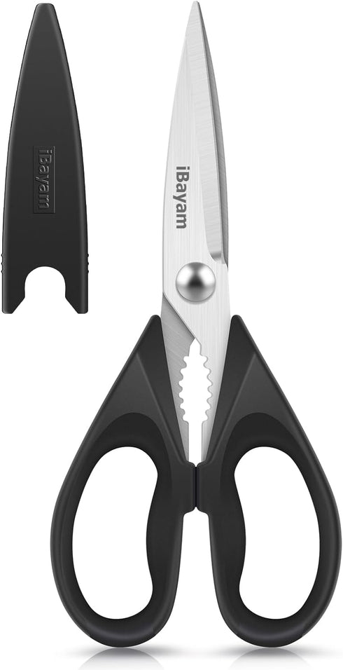 iBayam 1-Pack Kitchen Scissors All Purpose Kitchen Shears 8.5" Cooking Scissors with Sheath, Black Kitchen Accessories, Household Appliances Home ...