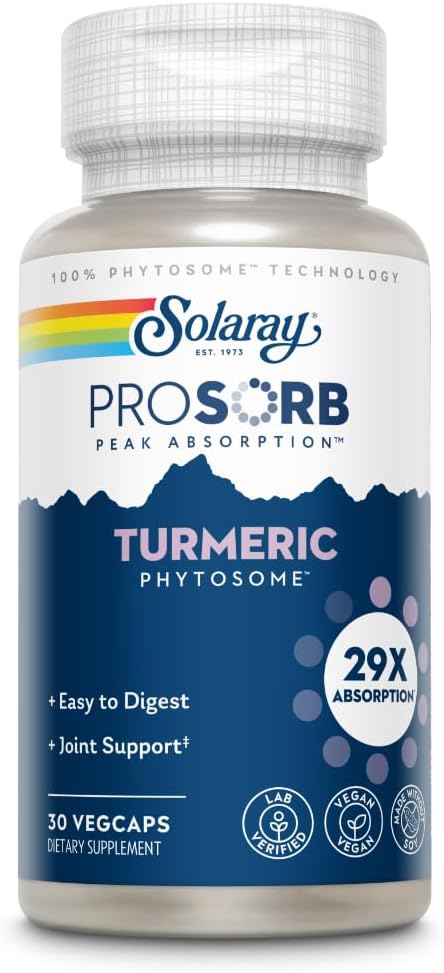 SOLARAY Turmeric Phytosome 500 mg - 29X Absorption Curcumin Supplements - Easy-to-Digest Turmeric Capsule for Joint Support - Vegan and Made witho...