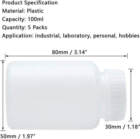 5Pcs 100ml Plastic Wide Mouth Laboratory Reagent Bottles Sample Sealing Bottles(White)...