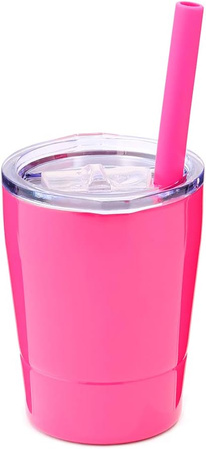 Kids Stainless Steel Cup Lovely Small Rambler Tumbler with Lid and Silicone Straw, 8.5 OZ (1, Rose Red)...