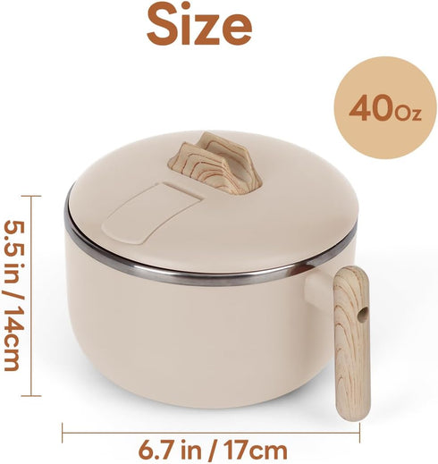 40 Oz Ramen Bowl Soup Bowls with Lid and Handles Noodles Pasta Cereal Salad Stainless-steel Bowls with Drain Hole Instant Noodle Cup for Girls or ...