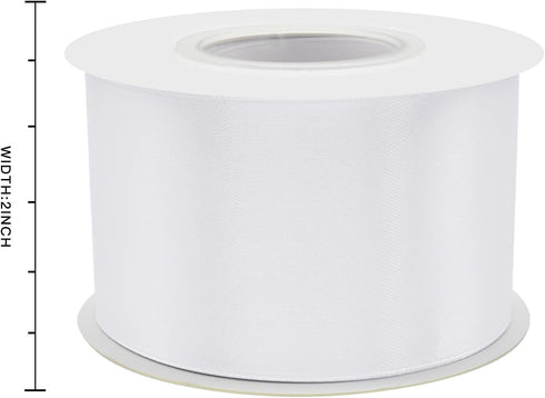 Double Face White Satin Ribbon 2 Inch X 25 Yards Polyester White Ribbons for Gift Wrapping Fabric Ribbon for Crafts Flower Bouquet Sewing Arts Wed...