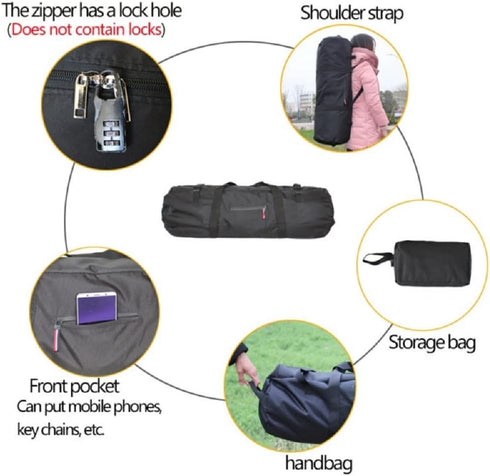 Large Capability Folding Tent Storage Carry Bag Waterproof Luggage Pack Pouch for Camping Hiking Picnic Organizer Walking Holder (Black-S)...