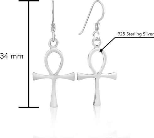 AeraVida History Inspired Ancient Egyptian Heiroglyphs Ankh Symbol of Life .925 Sterling Silver Fishhook Dangle Earrings...