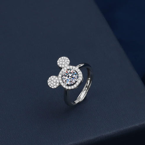 Halo CZ Mouse Statement Ring for Women Girls Silver Plated Cubic Zirconia Cute Mice Animal Promise Adjustable Expandable Finger Band Ring Comfort ...