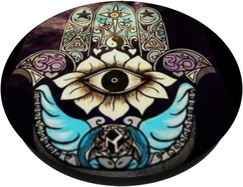 Blue Pink Gold Mandala Flower Hamsa Hand Yoga & Meditation PopSockets PopGrip: Swappable Grip for Phones & Tablets PopSockets Adhesive PopGrip...