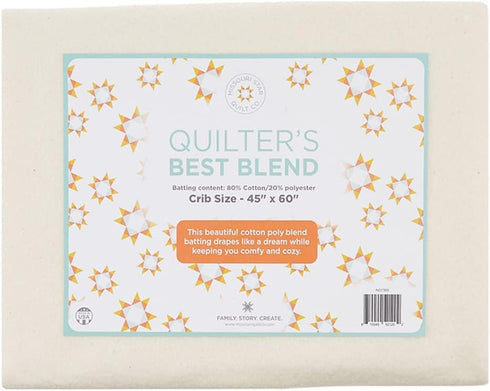 MISSOURI STAR QUILT CO. Crib Quilt Batting 45''x60'' | 80/60 Warm Cotton Poly Filling with Quilt Pattern Included | Medium Weight Batting Roll for...