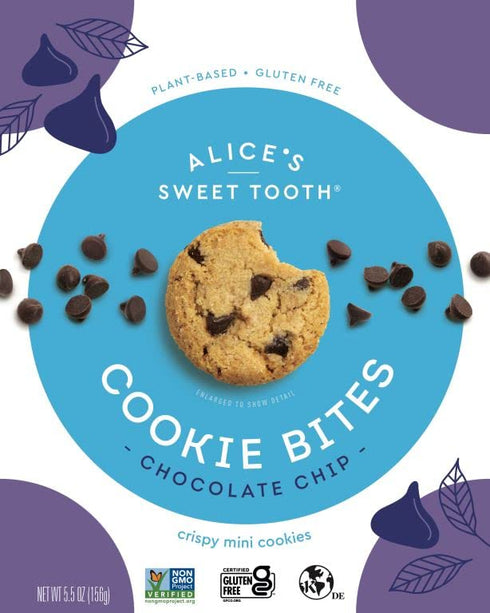 Alice's Sweet Tooth Chocolate Chip Cookie Bites - Gluten-Free, Vegan, Crunchy Mini-Cookies - Plant-Based, Dairy-Free, Grain-Free, Soy-Free, Kosher...