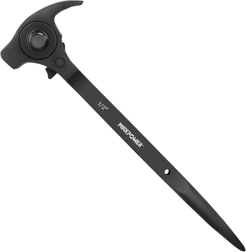 MAXPOWER 1/2" and 3/8" Drive Scaffold Ratchet Wrench, Podger Spanner with Claw Hammer, Crowbar, Pry Bar and Nail Puller Functions...