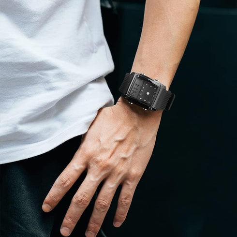 FANMIS Men's Rectangle Dial Sports Wrist Watches with 7 Colors Optional LED Backlight Multifunctional Alarm Stopwatch 12/24H Rubber Strap Watch...