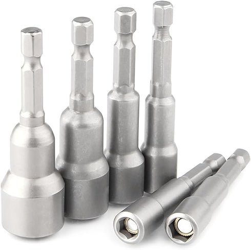 6 Pcs Hex Shank Magnetic Power Nut Driver Set, 1/4 Inch Quick Connect Hex Shank Tool Set, Works with 6/8/10/12/14/17 mm Hex Drive Jacks, Chrome Va...