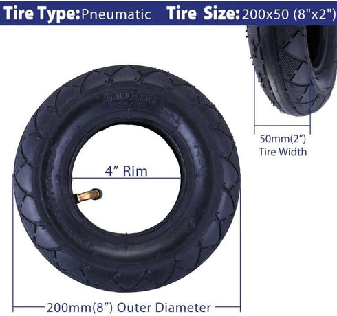 200X50 Tire & Inner Tube Set, 8" x 2" Electric Scooter Tube for Razor E100, E150, E200, Power Core E100, Dune Buggy, ePunk, Crazy Cart, PowerRider...
