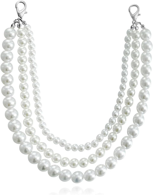 Faux Pearl Tassel Boot Anklet for Women Teenage Girls, Layered Shoe Chains Anklet Three White Beaded Anklets Prom Party Costume Accessories Jewelr...