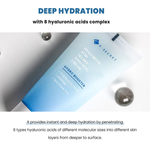 KSECRET Hyaluronic Acid Soothing Cream, 2.7fl.oz. / 80ml | Korean Skincare | Sea Water (76%) Based Soothing Moisrurizer for ALL skin types with 8 ...