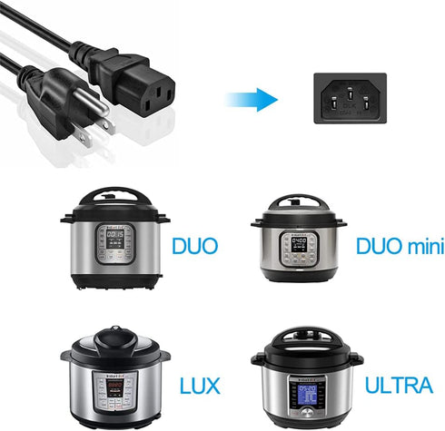 Power Cord Cable Compatible for Instant Pot Electric Pressure Cooker, Rice Cooker, Power Quick Pot, Microwave, Soy Milk Maker, and More Kitchen Ap...