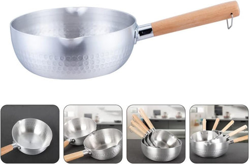Hemoton Nonstick Saucepan Stainless Steel Yukihira Pan Small Sauce Pot Traditional Japanese Saucepan with Wooden Handle for Ramen Tempura Milk 20c...