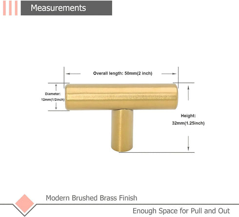 LONTAN 12 Pack Gold Drawer Knobs for Dresser Kitchen Cabinet Knobs LH201GD Gold Hardware for Cabinets Brushed Brass T Bar Knobs with 2 Inch Overal...