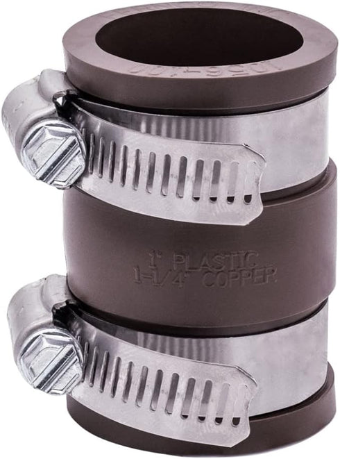 Fernco 1056-100 1-in. Flexible PVC Pipe Coupling for Plastic and Copper Plumbing Connections in Brown...