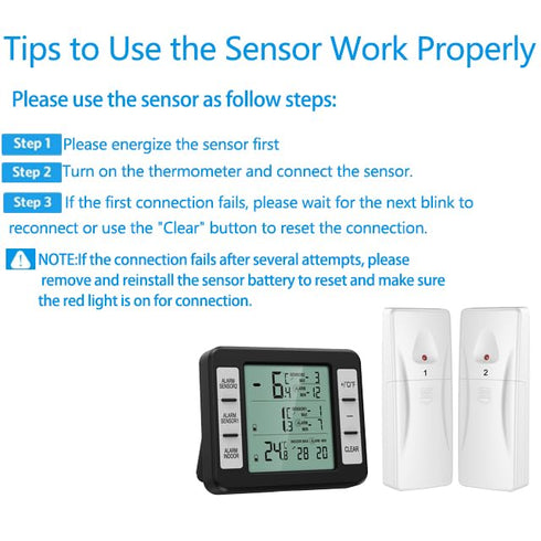 (New Version) AMIR Refrigerator Thermometer, Wireless Indoor Outdoor Thermometer, Sensor Temperature Monitor with Audible Alarm Temperature Gauge ...