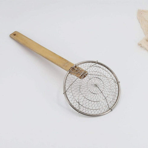 Bamboo Strainer Coarse Skimmer Kitchen Stainless Steel Spider Strainer With Natural Bamboo Handle Frying Spider spoon cooking pasta 4 Inch 7 Inch ...