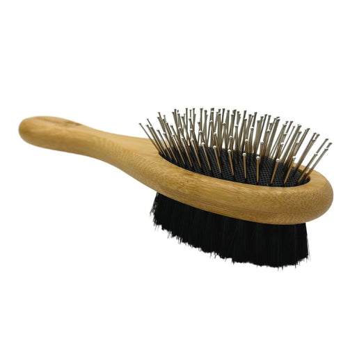 Dog Brush for Shedding - Cat Brush for Shedding - Double Sided Bamboo Brush Ball Pin and Soft Nylon Bristle - Dog and Cat Grooming Brush (Small)...