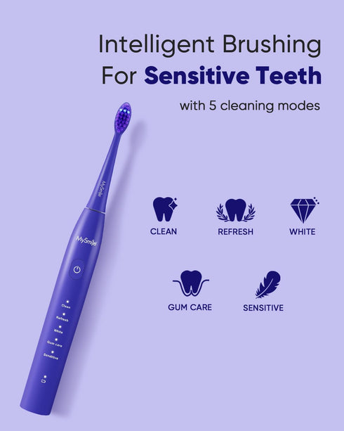 MySmile DY156 Electric Toothbrush for Adults, Rechargeable Sonic Battery Toothbrush Portable with 3 Brush Heads, 2 Mins 5 Modes Smart Timer, 45000...