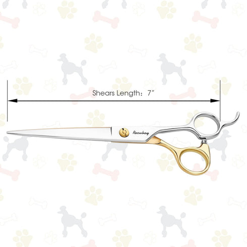 Dog Cat Scissors for Grooming, Pet Shears for Thick Coats and Matted Hair, Thinner Curved Straight Chunker Stainless Steel Shears (7.0" Straight G...