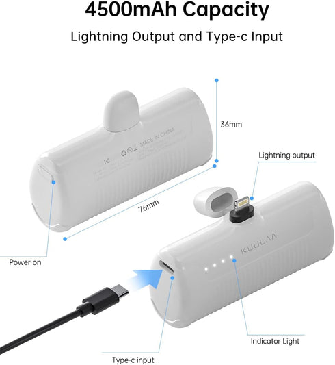 Kuulaa Small Portable Charger for iPhone, 4500mAh Mini Power Bank with Built-in Cable, Cute Battery Pack Compatible with iPhone 14/14 Plus/Pro Max...