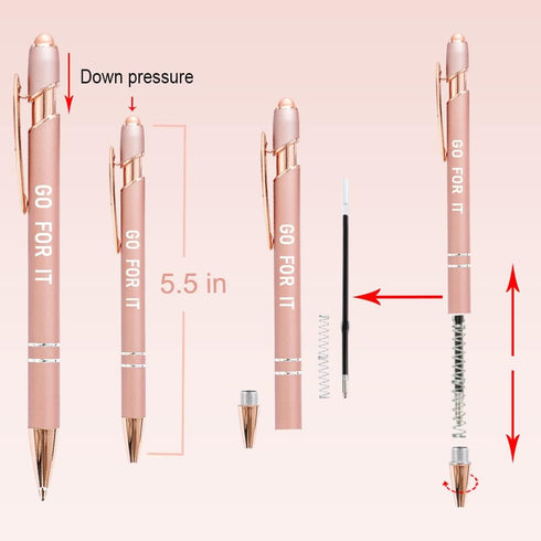 12 Pieces Rose Gold Inspirational Ballpoint Pens with Touch Screens Stylus Tip, Medium Point Smooth Writing Encouraging Motivation Pens for Women,...
