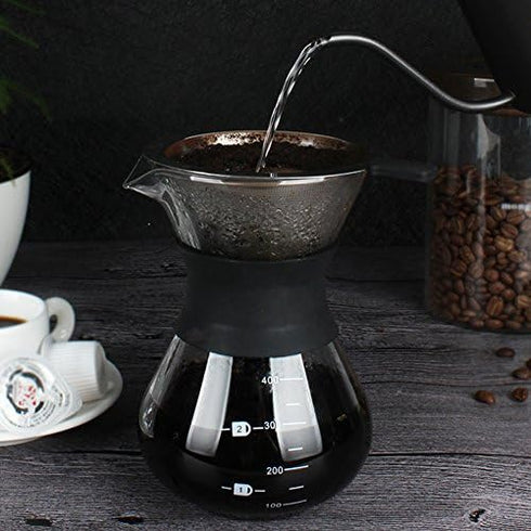 Yosoo Coffee Maker Pot, Manual Hand Drip Coffee Maker Glass Pot with Stainless Steel Filter, 400ml...
