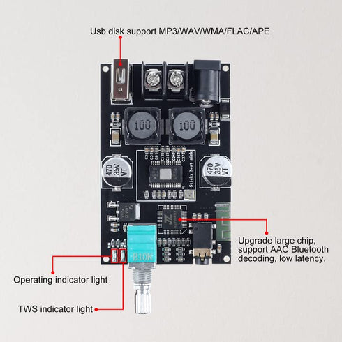 Bluetooth Amplifier Board, PEMENOL TWS DC 7-24V 100W Mono Audio Power Amplifier Module with Box Matching Function Support AUX/Bluetooth/USB for DI...