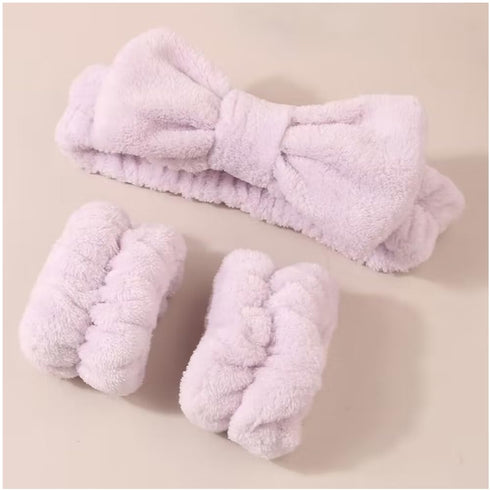 Makeup Hair Headband Purple Wristbands for Washing Face Spa Head Band Wrist Bands Facial Headbands for Skincare Arm Cuffs for Washing Face 3Pcs...