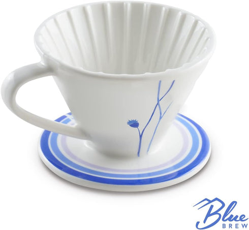 BLUE BREW Ceramic Pour Over Coffee Dripper, Size 01 Cone Coffee Maker (1-2 Cups), Manual Brew Maker, Dishwasher Safe, Portable Slow Brewing Access...
