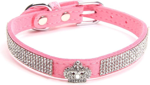 Dog Cat Collar Bling Rhinestone Crown Faux Leather Adjustable Pet Necklace for Chihuahua Yorkie (XS, Pink)...