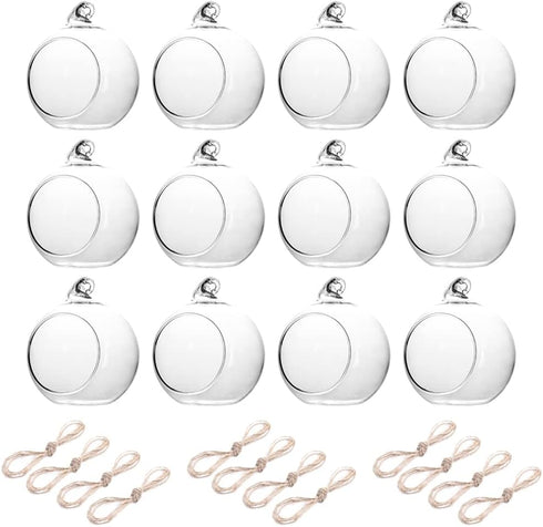 Hovico 12 Pcs Hanging Tealight Candle Hoder Glass Globes Terrarium, 2.36 Inches Diameter, Wedding Party Tree Decoration, Globe Ornament for Air Pl...