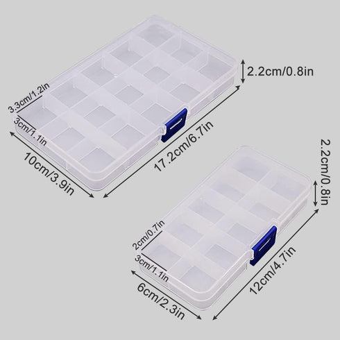4PCS Plastic Tray, 2x10 2x15 Grids Bead Organizer With Movable Dividers Storage- Adjustable Clear Compartment Plastic Organizer-Travel Organizer B...