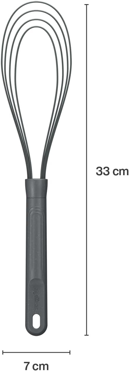 Zyliss Flat Whisk, Sustainable Wheatstraw/Nylon, Cooking Whisk forr Cooking and Serving with Heat Resistant Silicone Head, Beluga Grey, 11.9" x 2....