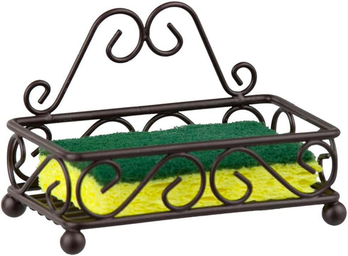 Decorative Sponge Holder for Kitchen Sink by Home Design | Scroll Design in Steel with Bronze Finish | Raised Feet and Raised Back | Caddy Organiz...