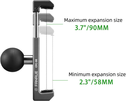 FANAUE Phone Holder Aluminum Alloy with 1'' Ball for Smartphones with a Width of 2.3" to 3.7", Compatible with RAM Mounts B Size Double Socket Arm...