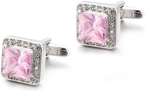 Rose Pink Crystal Cufflinks Silver tone Crystal Gem stone Cuff links YW20P...
