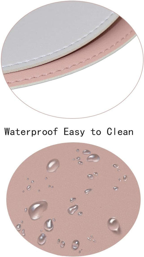Round Mouse Pad 220x220x2mm, PU Leather Gaming Mouse Mat,Waterproof Non-Slip PU Smooth Mouse Pad Design for Office,Home and Travel (Pink/Silver)...