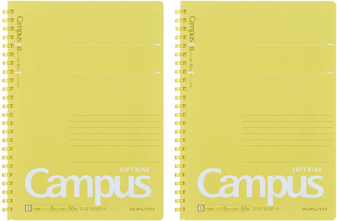 Kokuyo Campus Soft Ring Notebook, A5, B 6mm Dot Ruled, 29 Lines, 50 Sheets, Yellow, Set of 2, Japan Import (SU-S131BT-Y)...