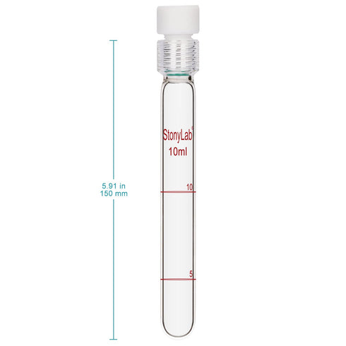 stonylab Glass Test Tube with PTFE Cap, Thicken Borosilicate Glass Reusable Round Bottom Graduated Pressure Resistant Colorimetric Tubes Culture T...