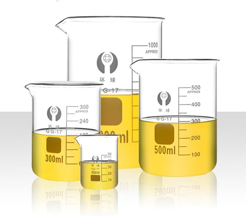 25ml Low Form Glass Beaker, 3.3 Borosilicate Glass Graduated Printed Scale Measuring Cups with Spout for Kitchen Lab Liquids,4 PACK...