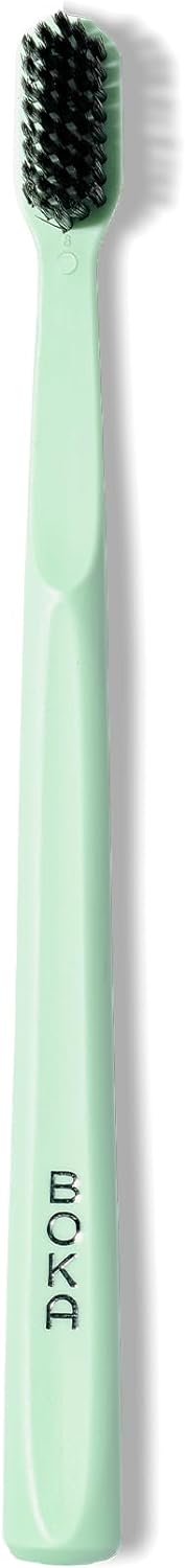 Boka Classic Manual Toothbrush with Extra Soft Activated-Charcoal, Tapered Bristles, Bioplastic Handle That Includes Travel Cap, Dentist-Approved,...