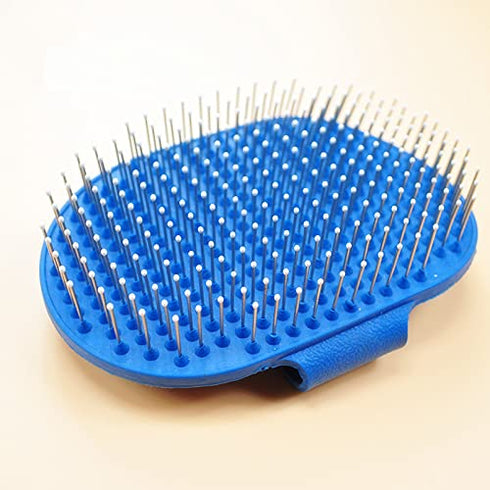 Pet Rubber Grooming Brush Bath Brush Massager with Adjustable Loop Handle Stainless Steel Pin, Random Color...