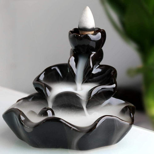 Waterfall Incense Burner, Lotus Backflow Incense Holder Ceramic Censer Cones Sticks Porcelain Holder with 10 Free Mixed Aromatherapy Cones...